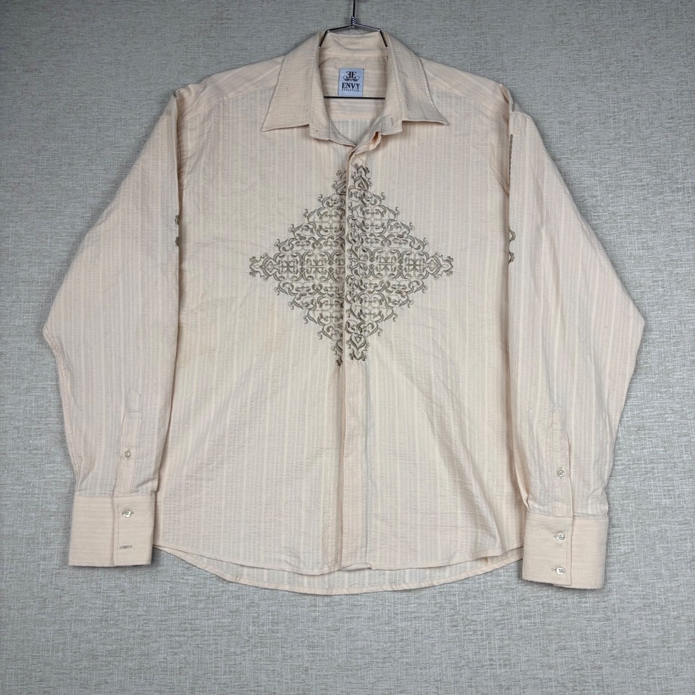 Envy Evolution Mens XXL Peach Cream Embroidered Long Sleeve Button Down Shirt